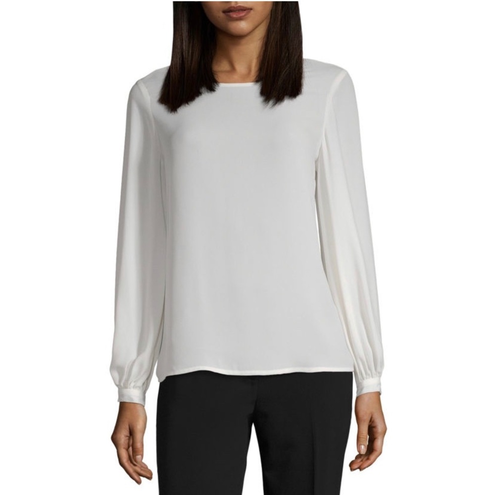 NWT Worthington Round Neck L/S Georgette Blouse